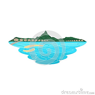 Bora Bora Beach Island and Resort Landscape Vector Illustration