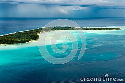 Bora Bora, French Polynesia, aerial view lagoon of island in the South Pacific Ocean Stock Photo