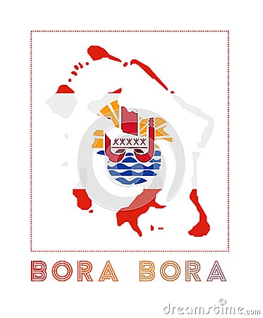 Bora Bora Logo. Map of Bora Bora with island name. Vector Illustration
