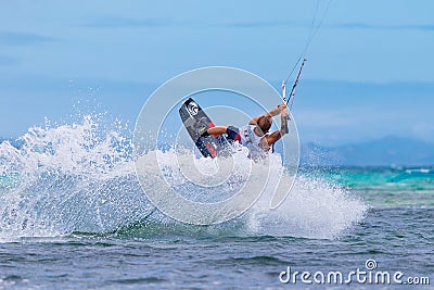 The Boracay internanional funboard cup 28-31 January, 2015. Boracay, Philippines. Freestyle category. Young kitesurfer on Editorial Stock Photo