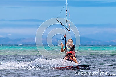 The Boracay internanional funboard cup 28-31 January, 2015. Boracay, Philippines. Freestyle category. Young kitesurfer on Editorial Stock Photo