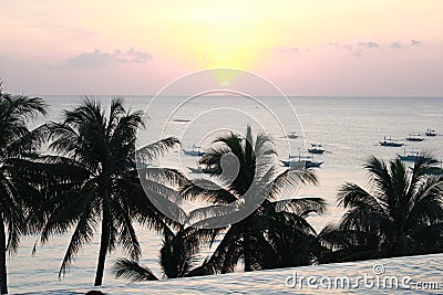 Boracay Sunset View at Infinity Pool Stock Photo