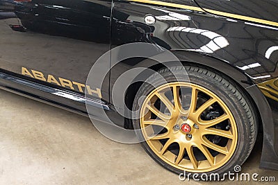 Abarth fiat car 500 golden black racing vehicle limited edition sport logo brand and Editorial Stock Photo