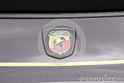 Abarth fiat car 500 golden black racing vehicle sport logo brand and text sign Editorial Stock Photo