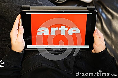 Bordeaux , Aquitaine / France - 03 15 2020 : arte sign logo on screen tablet French german media Group holding company Editorial Stock Photo