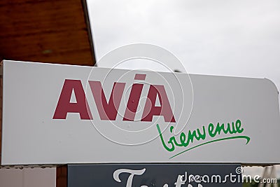 Avia bienvenue welcome gas vehicle station brand text company logo sign car service Editorial Stock Photo