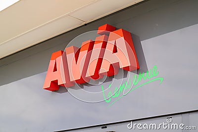 Avia bienvenue welcome sign text and logo brand on wall station facade entrance Editorial Stock Photo