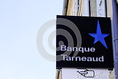 Banque tarneaud text sign and logo star blue front of office French bank agency Editorial Stock Photo
