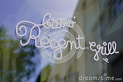 Bistro regent text sign and logo brand front of windows restaurant french chain Editorial Stock Photo