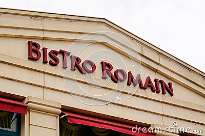 Bistro romain text sign and logo brand front of wall restaurant french chain building Editorial Stock Photo