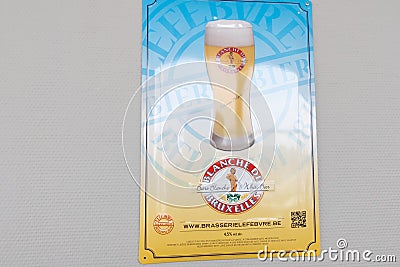 Blanche De Bruxelles Belgian white beer sign text and logo bar brand Brewed by Editorial Stock Photo