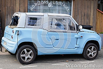 Bluesummer EV Electric car with E-Mehari model from Bollore concept vehicle Citroen Editorial Stock Photo