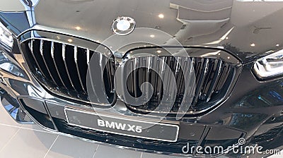 BMW car logo grill close up x5 Front suv car exterior detail Editorial Stock Photo