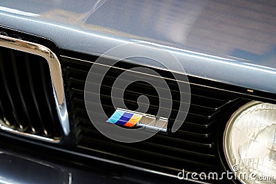 BMW M3 logo brand and text sign of front sports car M Performance Edition motorsport Editorial Stock Photo