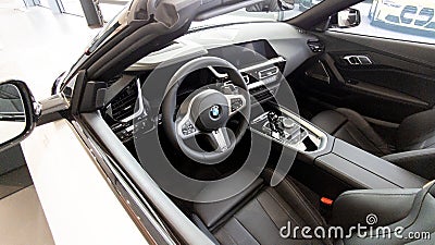 BMW z4 car logo brand and text sign in coupe luxurious sport car interior detail Editorial Stock Photo