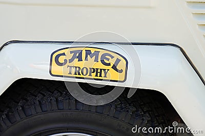 Camel Trophy logo text and brand sign race vehicle oriented competition annually Editorial Stock Photo