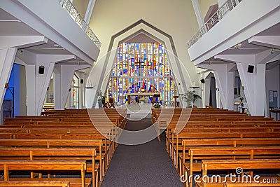 Bordeaux , Aquitaine / France - 03 03 2020 : Cap Ferret interior modern church in lege france Editorial Stock Photo