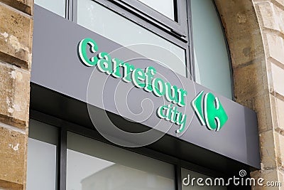 Bordeaux , Aquitaine / France - 05 12 2020 : Carrefour city logo sign brand supermarket store shop in town Editorial Stock Photo