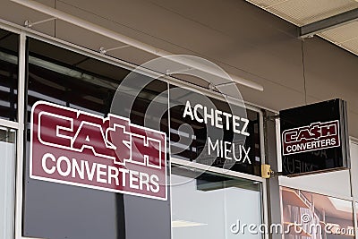 Cash converters brand text and logo sign front of store street shop cash converting Editorial Stock Photo