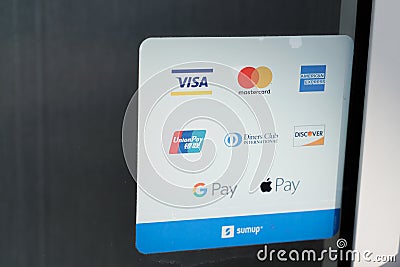 CB mastercard visa diners club union pay discover google apple pay american express Editorial Stock Photo