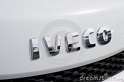 Bordeaux , Aquitaine / France - 09 23 2019 : Closeup of Iveco logo sign on front truck white Editorial Stock Photo