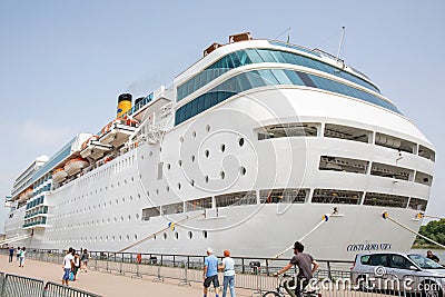 Bordeaux , Aquitaine / France - 03 03 2020 : costa romantica cruise ship in the port of Bordeaux France Editorial Stock Photo