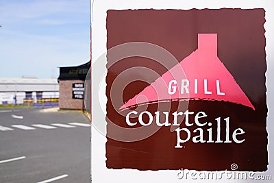 Courtepaille grill brand text and sign logo on french short straw restaurant facade Editorial Stock Photo