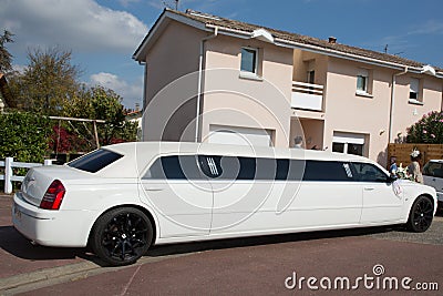 Bordeaux , Aquitaine / France - 11 07 2019 : Cream white stretched limousine for celebrities wedding special events in limo Editorial Stock Photo