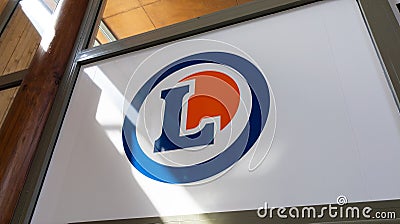 E.Leclerc logo brand and text sign wall facade French store company supermarket Editorial Stock Photo