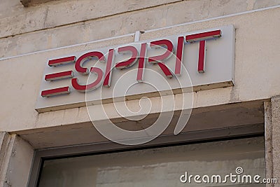 Esprit sign text and logo brand on facade store wall entrance shop signage Editorial Stock Photo