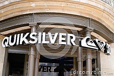Bordeaux , Aquitaine / France - 09 18 2019 : Exterior shop of Quiksilver store with logo roxy and DC Shoes Editorial Stock Photo
