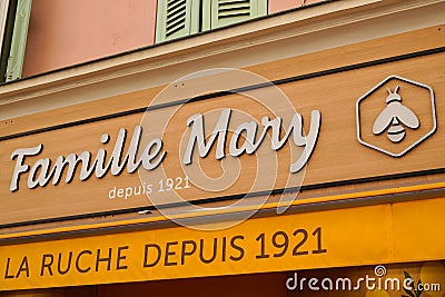 Famille Mary logo brand and text sign on facade wall bee boutique beekeeper honeyed Editorial Stock Photo