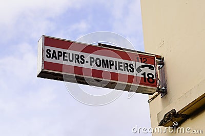Firefighters french sign text sapeur pompiers Editorial Stock Photo