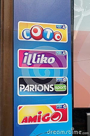 Bordeaux , Aquitaine / France - 11 13 2019 : french sign logo loto euro millions illiko amigo fdj la francaise des jeux store Editorial Stock Photo