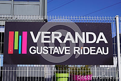Gustave rideau logo and text sign of veranda manufacturer for home and garden Editorial Stock Photo
