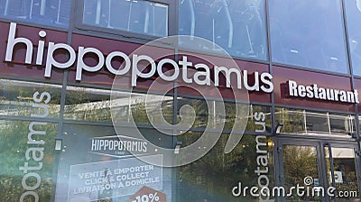 Hippopotamus restaurant logo brand and sign text front of facade chain of steak house Editorial Stock Photo