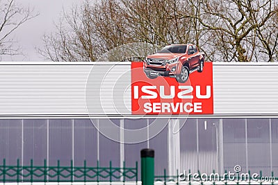 Bordeaux , Aquitaine / France - 02 21 2020 : Isuzu D-max Hi-Lander car pick up truck sign logo in dealership garage station Editorial Stock Photo