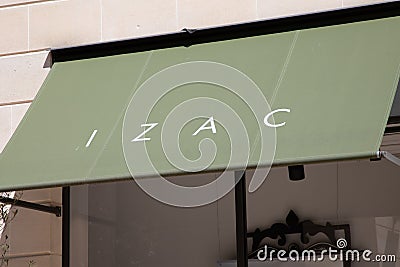 Izac sign logo and text brand store men windows facade fashion shop Editorial Stock Photo
