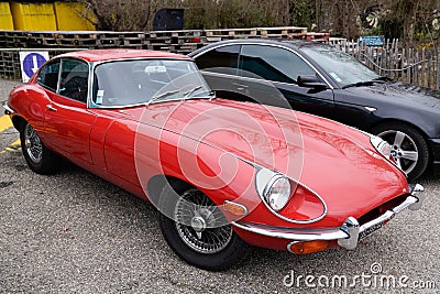 jaguar Type E red coupe sixties 1960 car classic vehicle Editorial Stock Photo