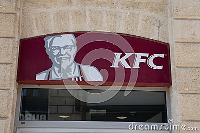 KFC sign logo facade store fastfood restaurant shop brand text Kentucky Fried Chicken Editorial Stock Photo