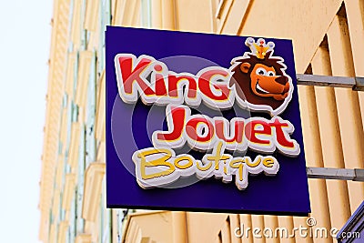 King Jouet boutique game and child toy store logo sign kids children baby toys brand Editorial Stock Photo