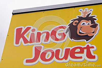 King Jouet game and child toy store logo sign kids children baby toys brand text on Editorial Stock Photo