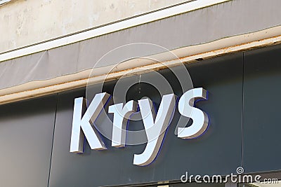 Krys logo and text sign front of optician shop optic glasses store Editorial Stock Photo