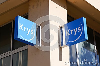 Krys optic logo blue with text sign on optic shop glasses eyeglass Editorial Stock Photo