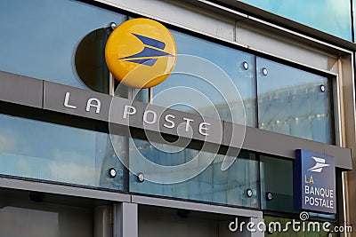 la poste and Banque postale logo and text sign front of store french post and bank Editorial Stock Photo