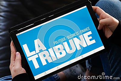 Bordeaux , Aquitaine / France - 03 15 2020 : la tribune sign logo app on Smartphone tablet screen newspaper Editorial Stock Photo