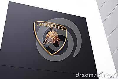 Bordeaux , Aquitaine / France - 11 18 2019 : Lamborghini store logo bull Taurus sign car dealership official shop Editorial Stock Photo