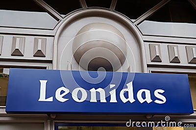 Leonidas logo brand and text sign front of facade Belgian Chocolates store of Editorial Stock Photo