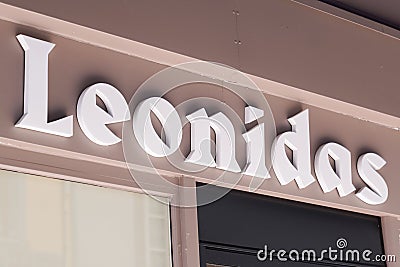 Bordeaux , Aquitaine / France - 08 04 2020 : leonidas logo and sign of Belgian Chocolates shop Editorial Stock Photo