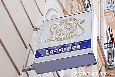 Bordeaux , Aquitaine / France - 08 10 2020 : leonidas logo and text sign front of Belgian Chocolates store Editorial Stock Photo